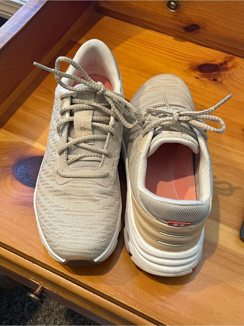 Ryka Beige Athletic Devotion X Max RS Stain Protectant sneakers.